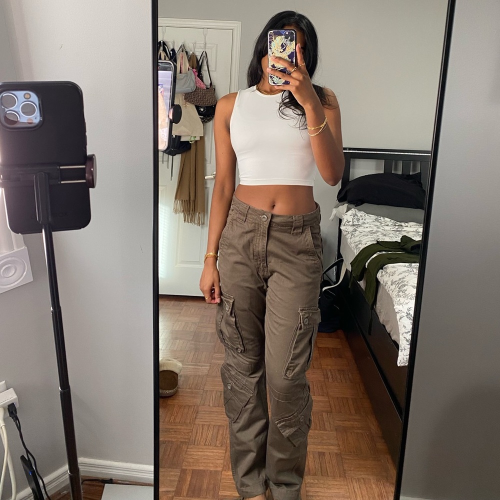 multiple pocket taupe cargo pants